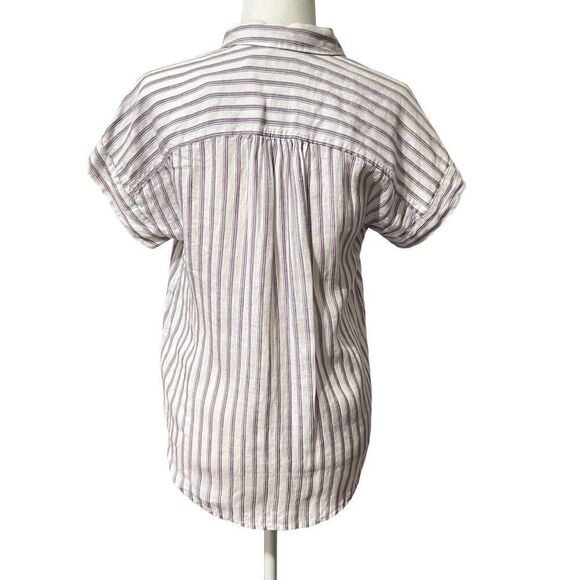 Lauren Ralph Lauren New XSmall White & Lavender Striped Short Sleeve Blouse - Picture 8 of 13